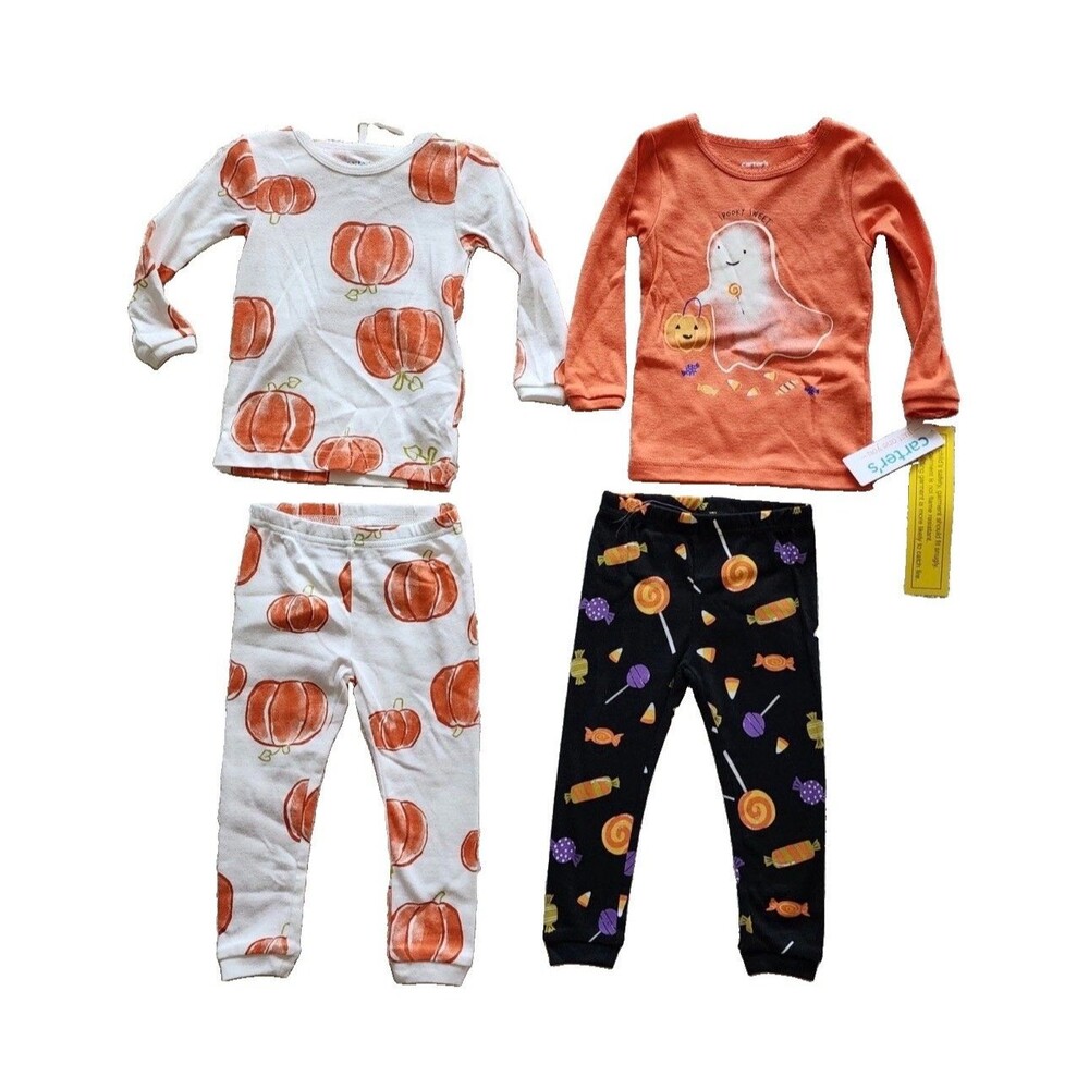 Carters Halloween Ghost Pumpkin Fall Pajama Matching Sets SZ 18M 100% Cotton